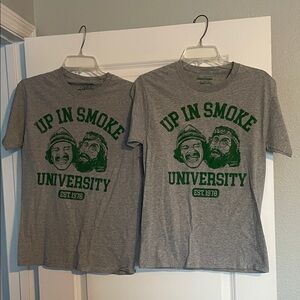 2 Up In Smoke University Graphic Tee - Grey with Green Print BOTH Size S